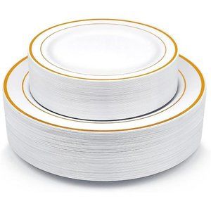 Gold Plastic Plates, 100 Pieces Disposable Party Plates for Weddings, Premium